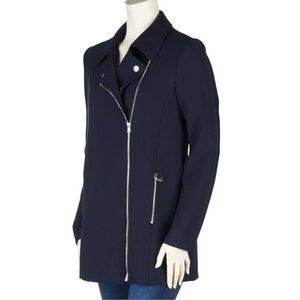 Carmen Marc Valvo Navy Blue Moto Coat Sz L